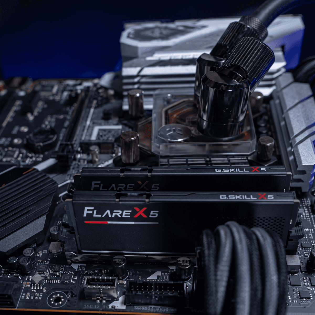 G.SKILL Flare X5 DDR5 32GB memory installed on a high-end AMD motherboard